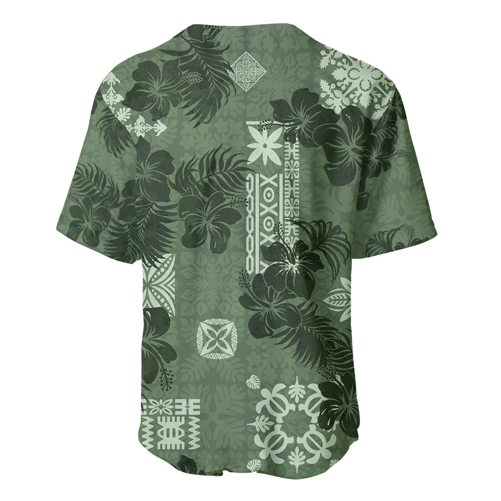 Hawaii Tapa Baseball Jersey Hibiscus Mix Hawaiian Quilt Patches - Sage Green LT7 - Wonder Print Shop