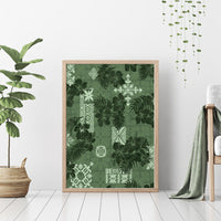 Hawaii Tapa Canvas Wall Art Hibiscus Mix Hawaiian Quilt Patches - Sage Green LT7 - Wonder Print Shop