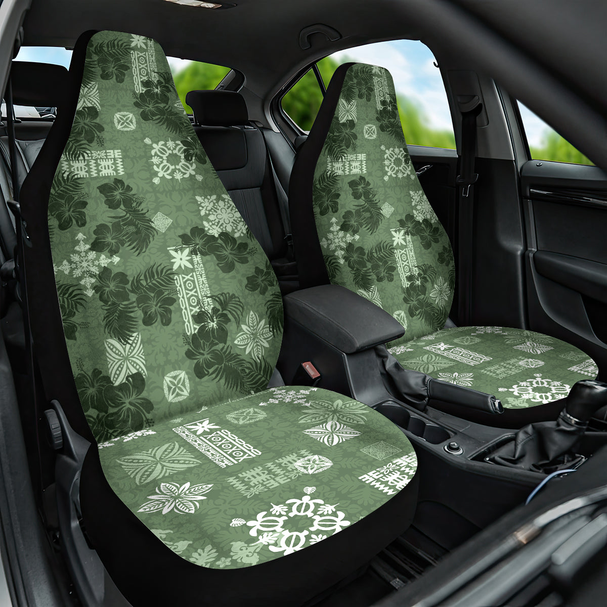 Hawaii Tapa Car Seat Cover Hibiscus Mix Hawaiian Quilt Patches - Sage Green LT7 - Wonder Print Shop