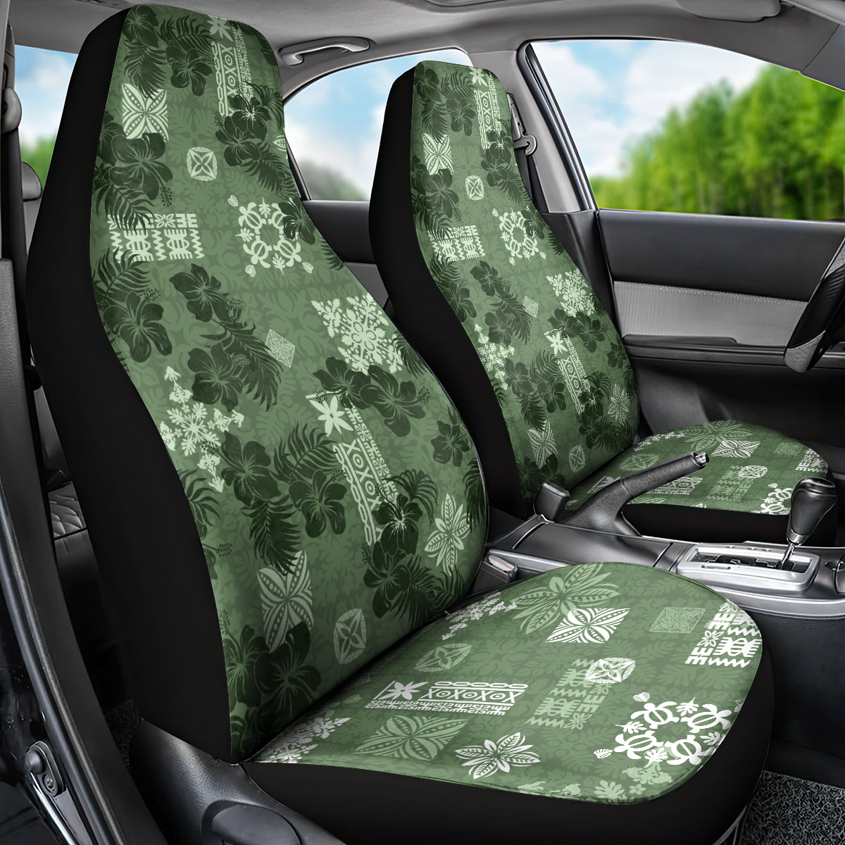 Hawaii Tapa Car Seat Cover Hibiscus Mix Hawaiian Quilt Patches - Sage Green LT7 - Wonder Print Shop