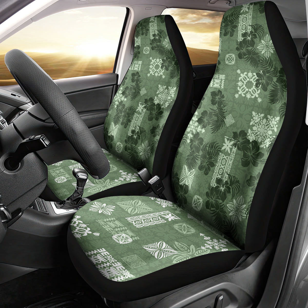 Hawaii Tapa Car Seat Cover Hibiscus Mix Hawaiian Quilt Patches - Sage Green LT7 - Wonder Print Shop