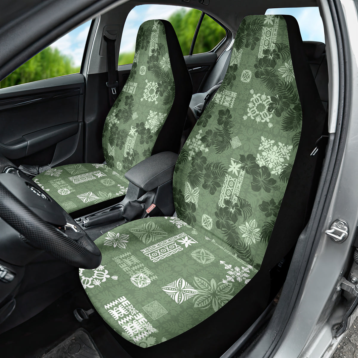Hawaii Tapa Car Seat Cover Hibiscus Mix Hawaiian Quilt Patches - Sage Green LT7 - Wonder Print Shop