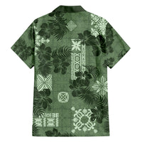 Hawaii Tapa Family Matching Off Shoulder Maxi Dress and Hawaiian Shirt Hibiscus Mix Hawaiian Quilt Patches - Sage Green LT7 - Wonder Print Shop