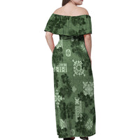 Hawaii Tapa Family Matching Off Shoulder Maxi Dress and Hawaiian Shirt Hibiscus Mix Hawaiian Quilt Patches - Sage Green LT7 - Wonder Print Shop