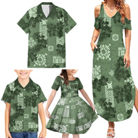 Hawaii Tapa Family Matching Summer Maxi Dress and Hawaiian Shirt Hibiscus Mix Hawaiian Quilt Patches - Sage Green - Wonder Print Shop