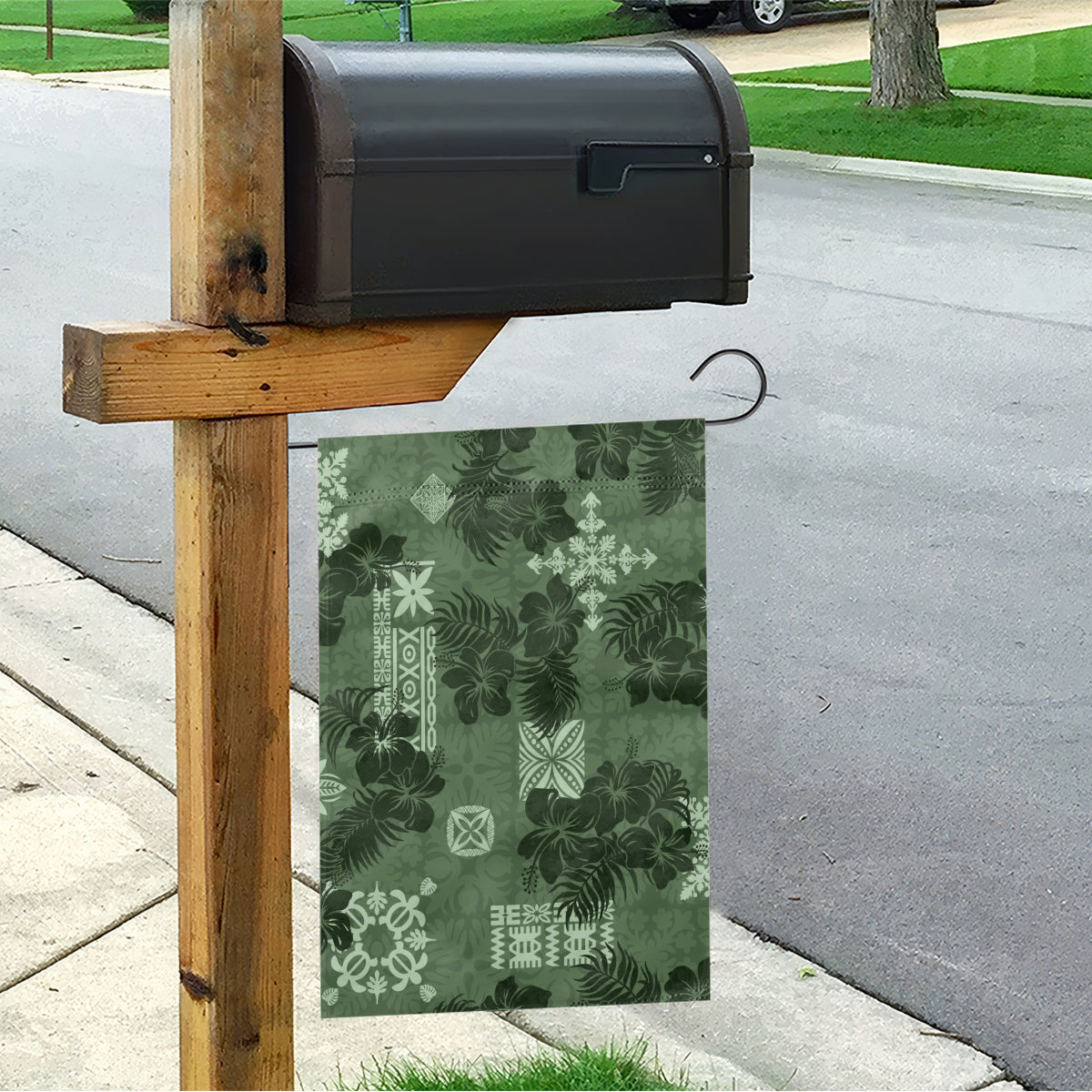 Hawaii Tapa Garden Flag Hibiscus Mix Hawaiian Quilt Patches - Sage Green - Wonder Print Shop