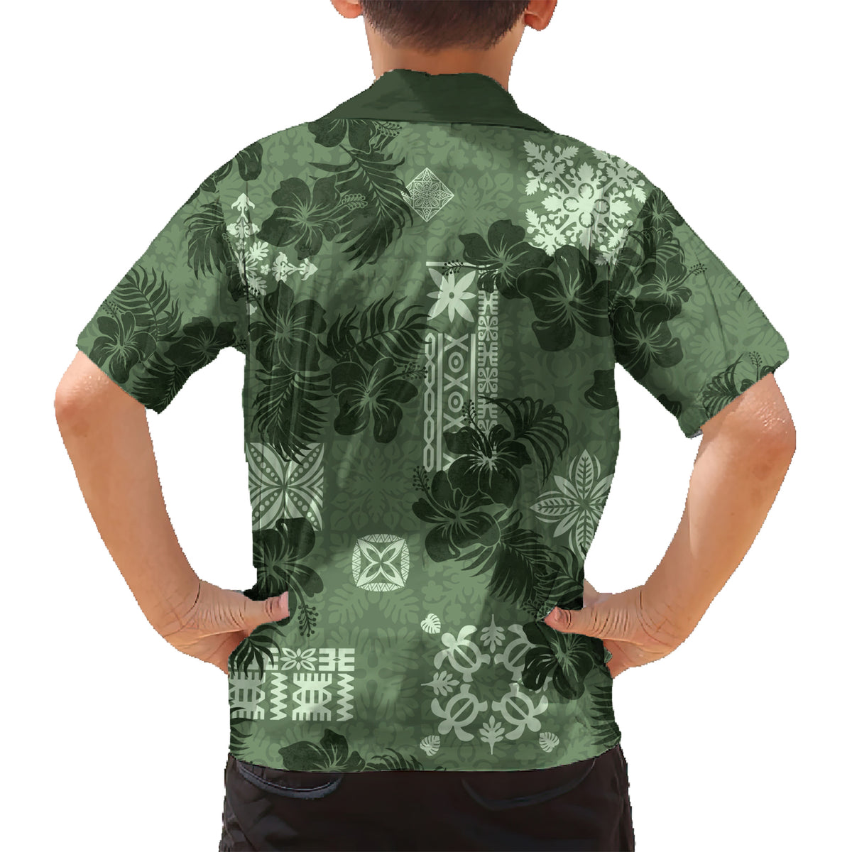 Hawaii Tapa Hawaiian Shirt Hibiscus Mix Hawaiian Quilt Patches - Sage Green - Wonder Print Shop