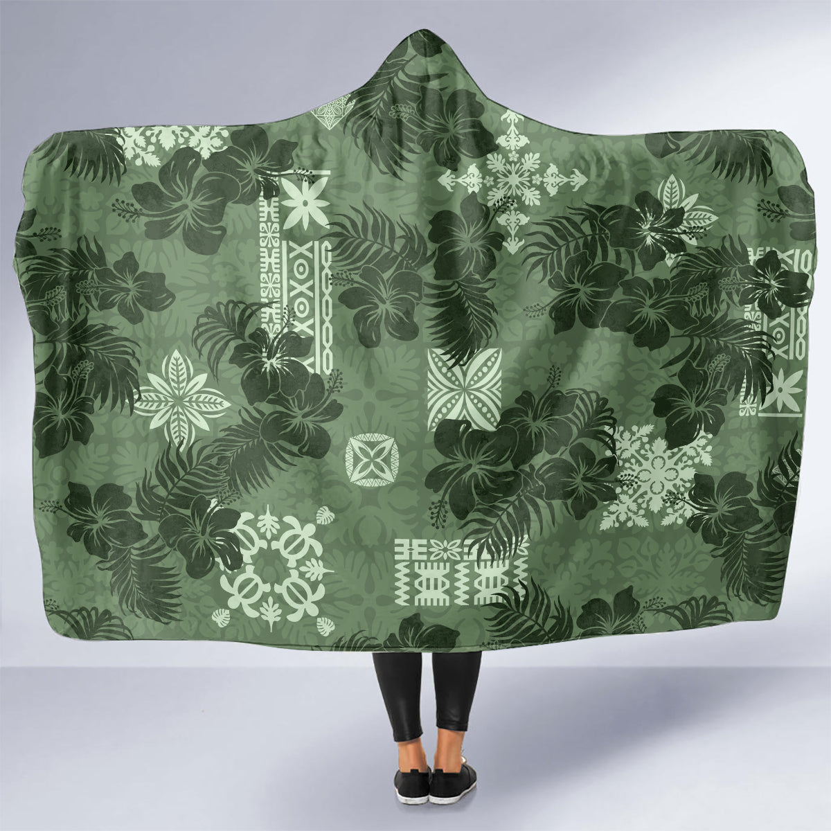 hawaii-tapa-hooded-blanket-hibiscus-mix-hawaiian-quilt-patches-sage-green