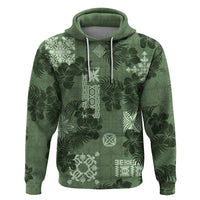 Hawaii Tapa Hoodie Hibiscus Mix Hawaiian Quilt Patches - Sage Green - Wonder Print Shop