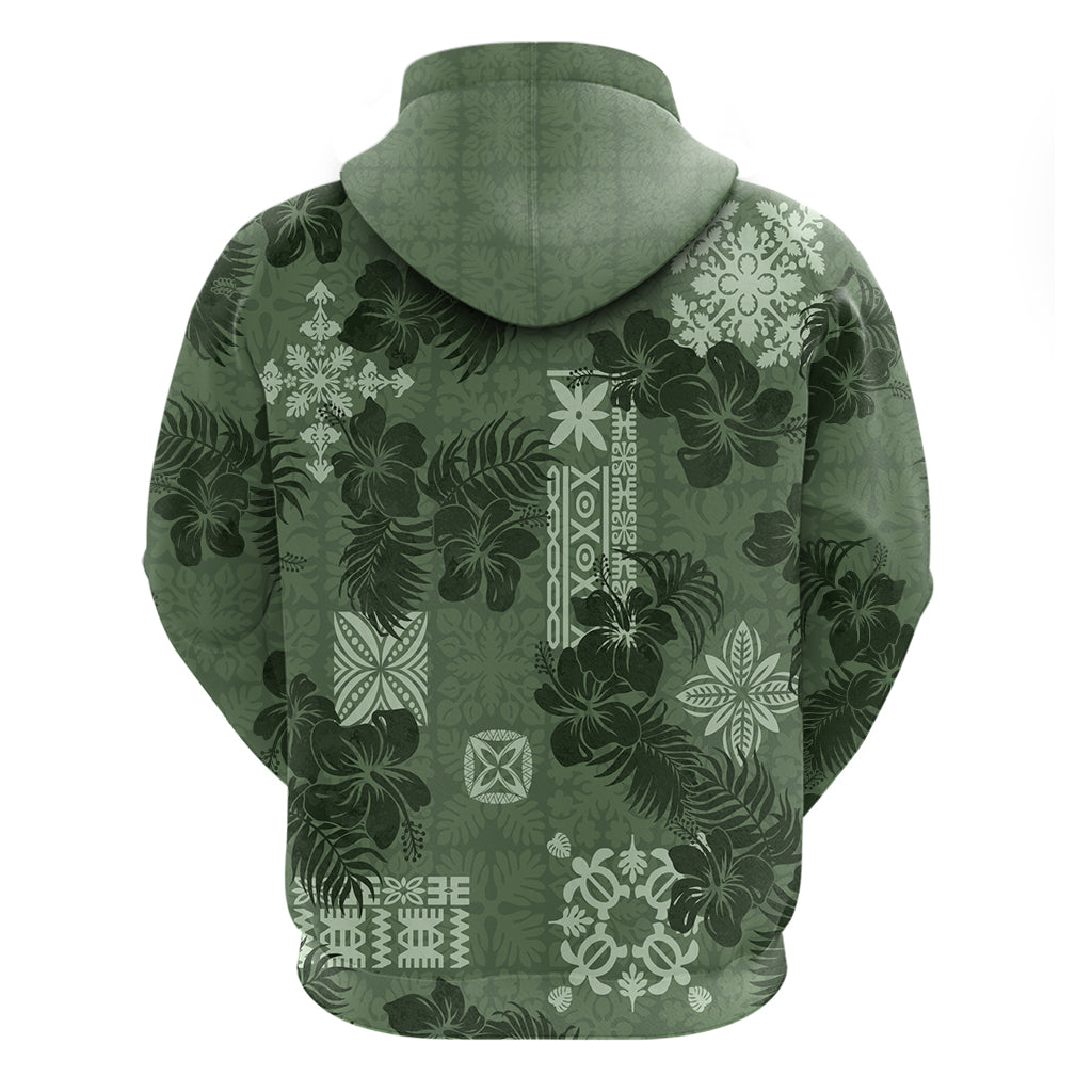 Hawaii Tapa Hoodie Hibiscus Mix Hawaiian Quilt Patches - Sage Green - Wonder Print Shop