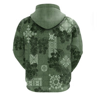 Hawaii Tapa Hoodie Hibiscus Mix Hawaiian Quilt Patches - Sage Green - Wonder Print Shop