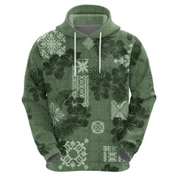 Hawaii Tapa Hoodie Hibiscus Mix Hawaiian Quilt Patches - Sage Green - Wonder Print Shop