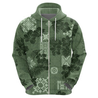Hawaii Tapa Hoodie Hibiscus Mix Hawaiian Quilt Patches - Sage Green - Wonder Print Shop