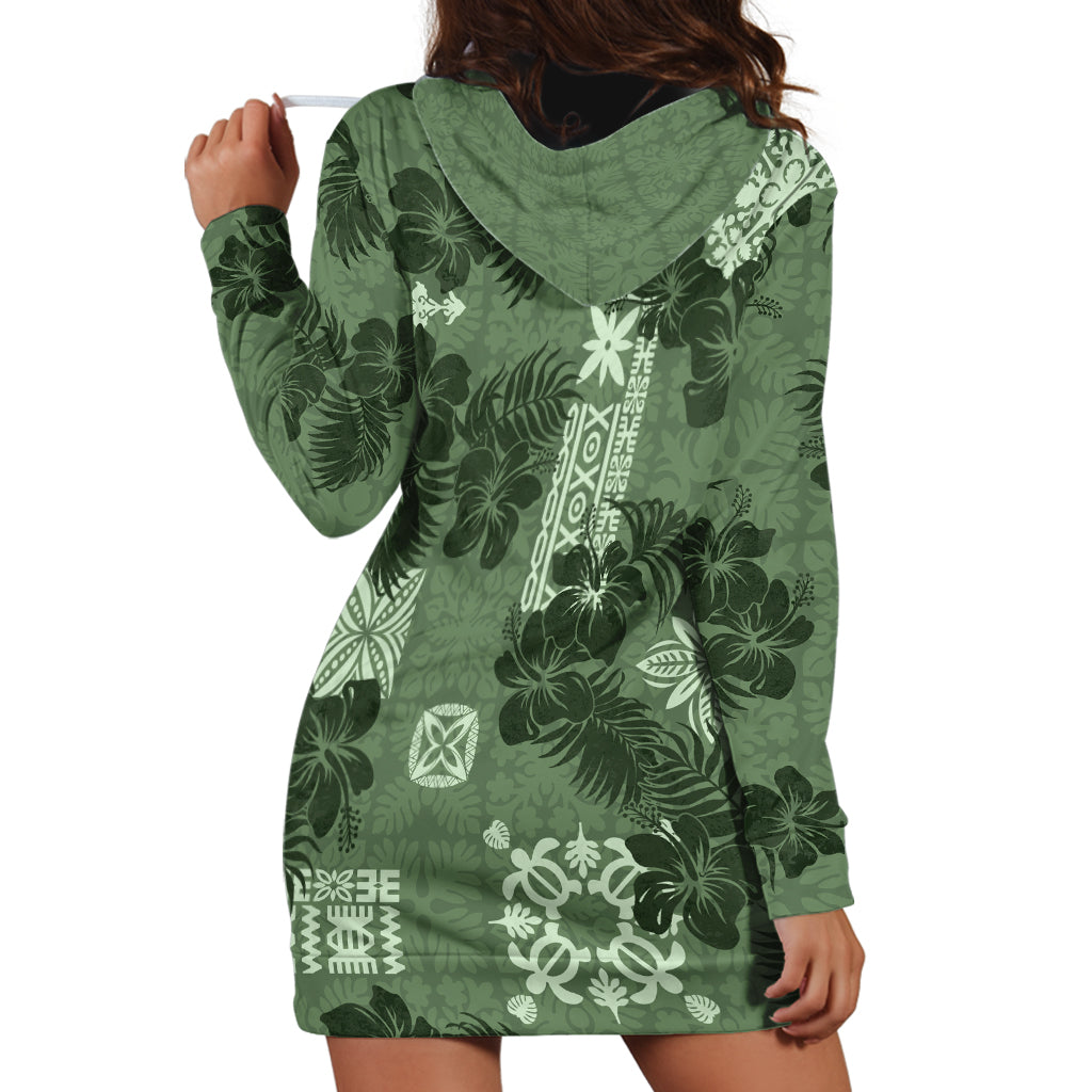 Hawaii Tapa Hoodie Dress Hibiscus Mix Hawaiian Quilt Patches - Sage Green - Wonder Print Shop