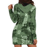 Hawaii Tapa Hoodie Dress Hibiscus Mix Hawaiian Quilt Patches - Sage Green - Wonder Print Shop