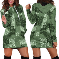 Hawaii Tapa Hoodie Dress Hibiscus Mix Hawaiian Quilt Patches - Sage Green - Wonder Print Shop