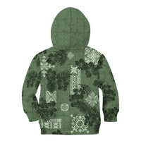 Hawaii Tapa Kid Hoodie Hibiscus Mix Hawaiian Quilt Patches - Sage Green - Wonder Print Shop