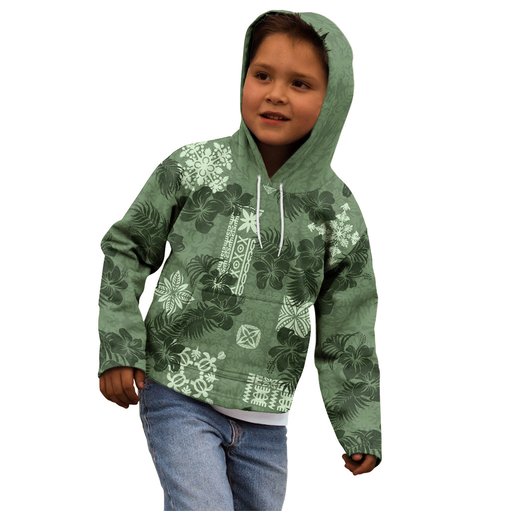 Hawaii Tapa Kid Hoodie Hibiscus Mix Hawaiian Quilt Patches - Sage Green - Wonder Print Shop