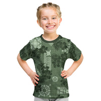 Hawaii Tapa Kid T Shirt Hibiscus Mix Hawaiian Quilt Patches - Sage Green - Wonder Print Shop