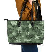 Hawaii Tapa Leather Tote Bag Hibiscus Mix Hawaiian Quilt Patches - Sage Green - Wonder Print Shop