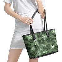 Hawaii Tapa Leather Tote Bag Hibiscus Mix Hawaiian Quilt Patches - Sage Green - Wonder Print Shop
