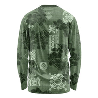 Hawaii Tapa Long Sleeve Shirt Hibiscus Mix Hawaiian Quilt Patches - Sage Green - Wonder Print Shop