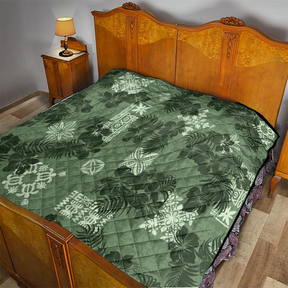 Hawaii Tapa Quilt Hibiscus Mix Hawaiian Quilt Patches - Sage Green - Wonder Print Shop