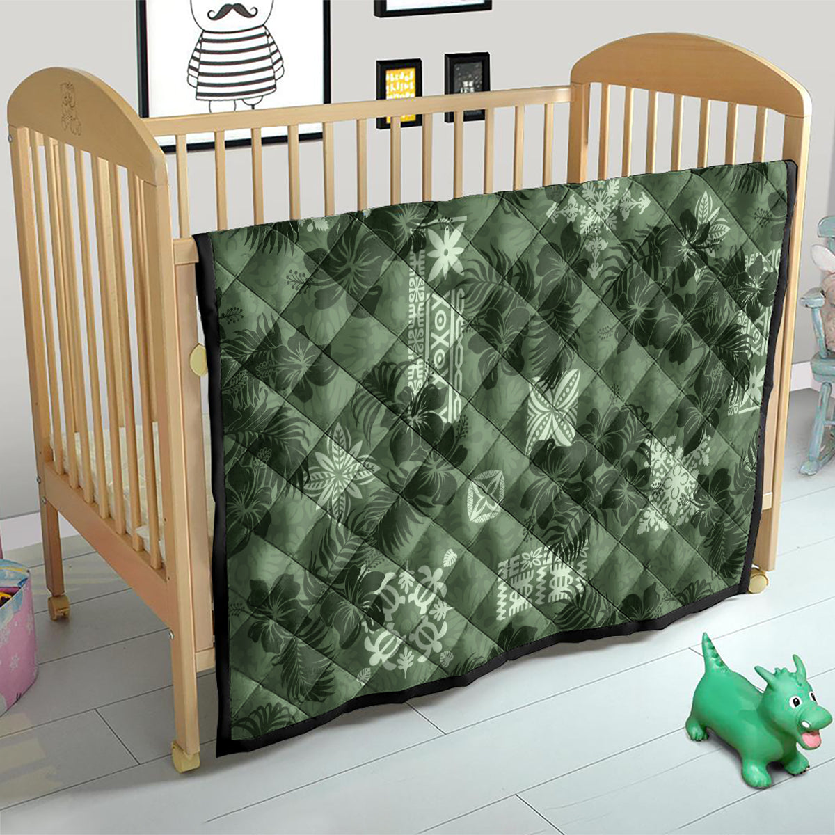 Hawaii Tapa Quilt Hibiscus Mix Hawaiian Quilt Patches - Sage Green - Wonder Print Shop