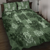 Hawaii Tapa Quilt Bed Set Hibiscus Mix Hawaiian Quilt Patches - Sage Green - Wonder Print Shop