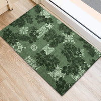 Hawaii Tapa Rubber Doormat Hibiscus Mix Hawaiian Quilt Patches - Sage Green - Wonder Print Shop