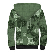 Hawaii Tapa Sherpa Hoodie Hibiscus Mix Hawaiian Quilt Patches - Sage Green - Wonder Print Shop