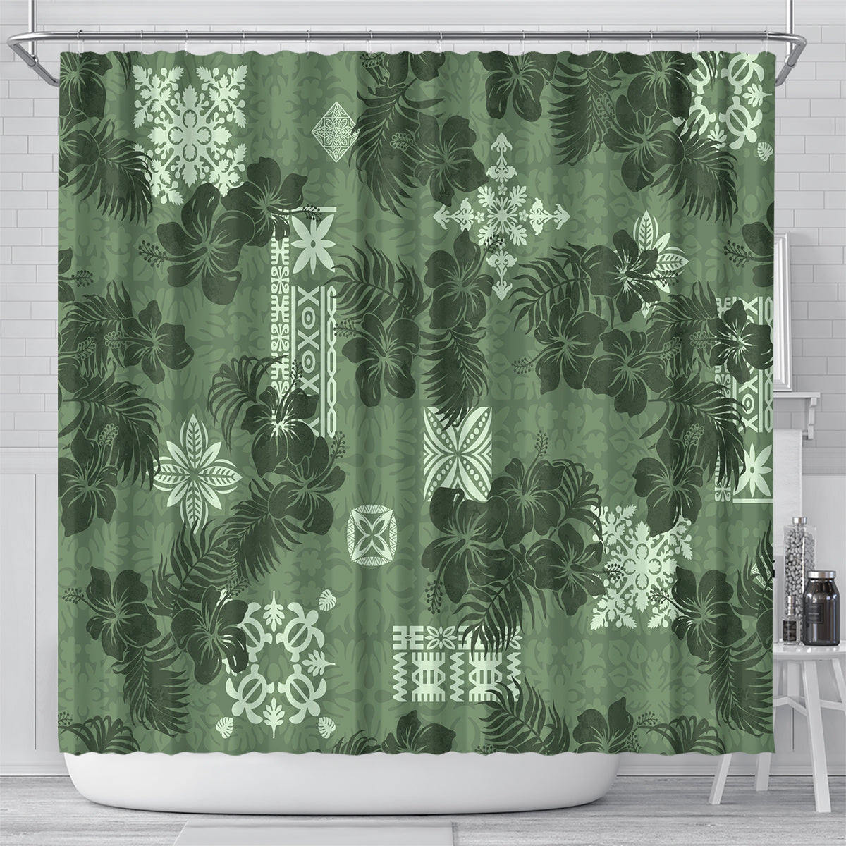 hawaii-tapa-shower-curtain-hibiscus-mix-hawaiian-quilt-patches-sage-green