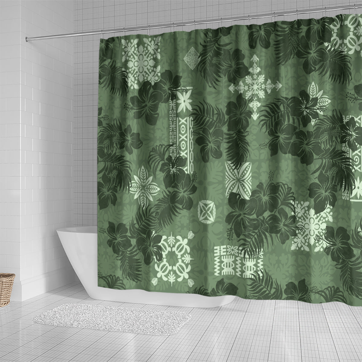 hawaii-tapa-shower-curtain-hibiscus-mix-hawaiian-quilt-patches-sage-green