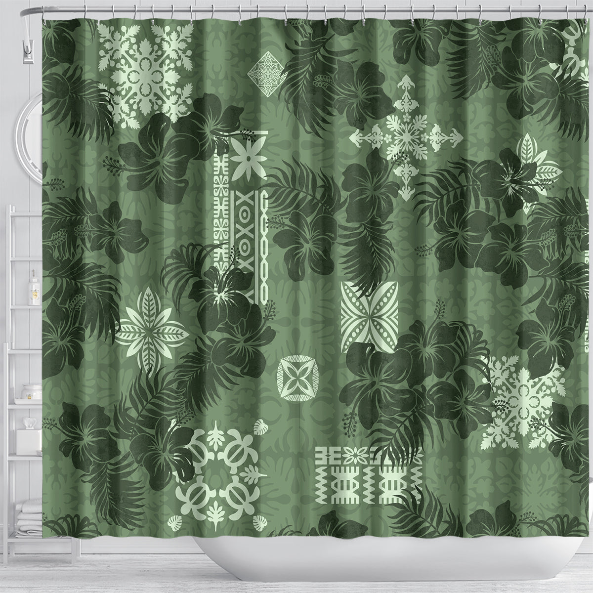hawaii-tapa-shower-curtain-hibiscus-mix-hawaiian-quilt-patches-sage-green