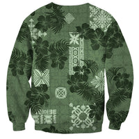 Hawaii Tapa Sweatshirt Hibiscus Mix Hawaiian Quilt Patches - Sage Green - Wonder Print Shop