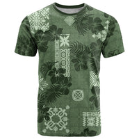 Hawaii Tapa T Shirt Hibiscus Mix Hawaiian Quilt Patches - Sage Green - Wonder Print Shop