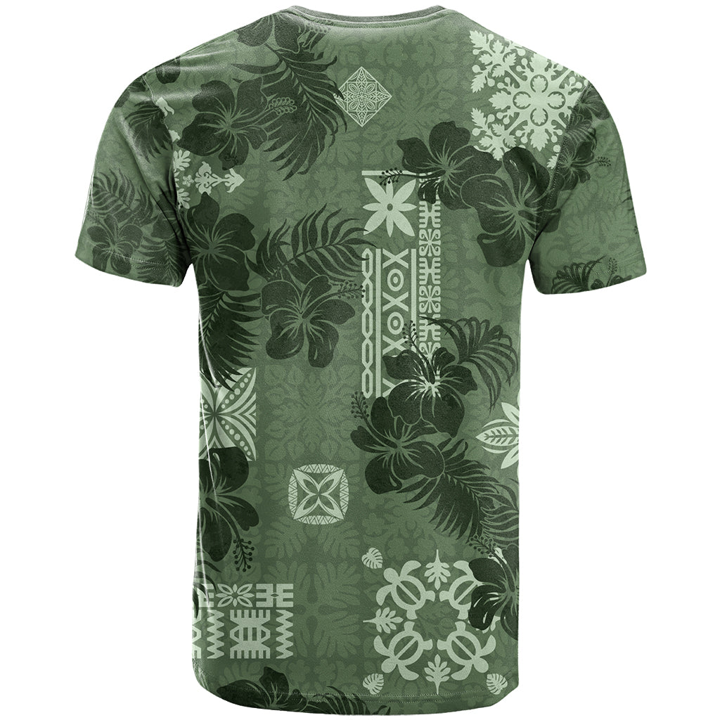 Hawaii Tapa T Shirt Hibiscus Mix Hawaiian Quilt Patches - Sage Green - Wonder Print Shop