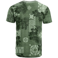 Hawaii Tapa T Shirt Hibiscus Mix Hawaiian Quilt Patches - Sage Green - Wonder Print Shop