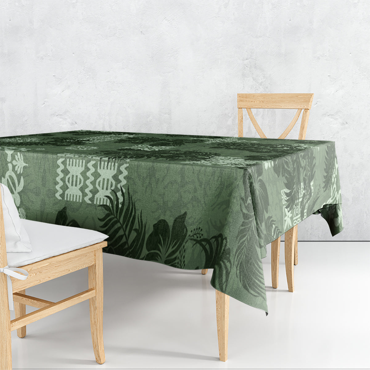 Hawaii Tapa Tablecloth Hibiscus Mix Hawaiian Quilt Patches - Sage Green - Wonder Print Shop
