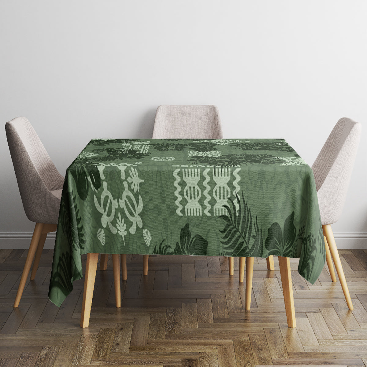 Hawaii Tapa Tablecloth Hibiscus Mix Hawaiian Quilt Patches - Sage Green - Wonder Print Shop