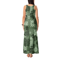 Hawaii Tapa Tank Maxi Dress Hibiscus Mix Hawaiian Quilt Patches - Sage Green - Wonder Print Shop
