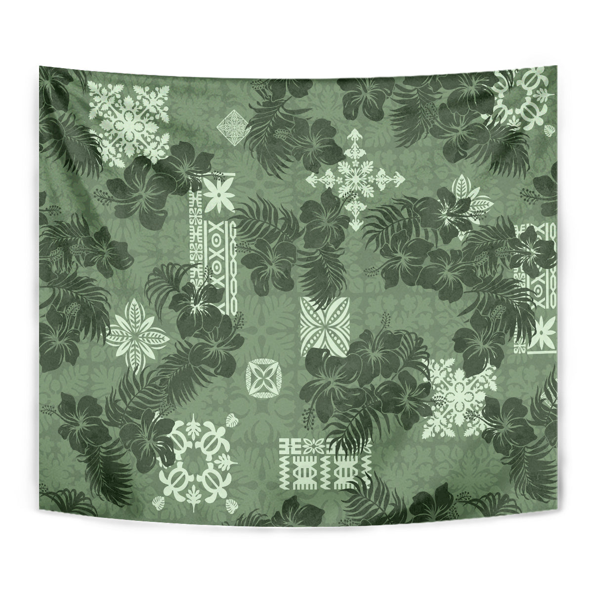 Hawaii Tapa Tapestry Hibiscus Mix Hawaiian Quilt Patches - Sage Green - Wonder Print Shop