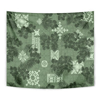 Hawaii Tapa Tapestry Hibiscus Mix Hawaiian Quilt Patches - Sage Green - Wonder Print Shop