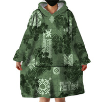 Hawaii Tapa Wearable Blanket Hoodie Hibiscus Mix Hawaiian Quilt Patches - Sage Green - Wonder Print Shop