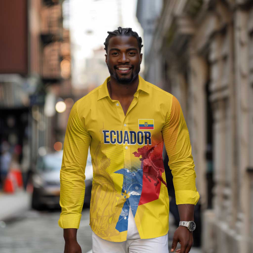Ecuador Football Custom WC2026 Long Sleeve Button Shirt Historical Symbols - Wonder Print Shop