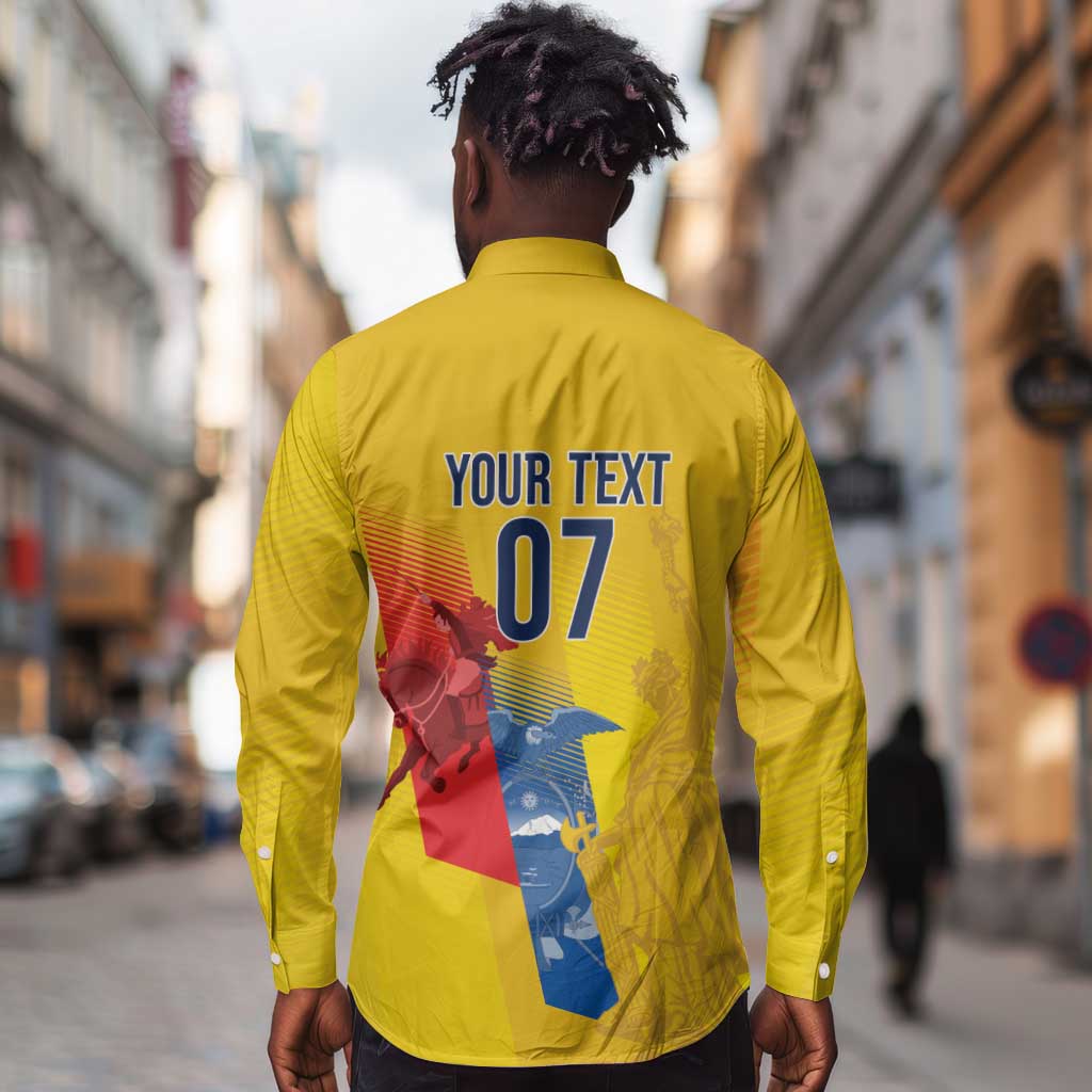 Ecuador Football Custom WC2026 Long Sleeve Button Shirt Historical Symbols - Wonder Print Shop