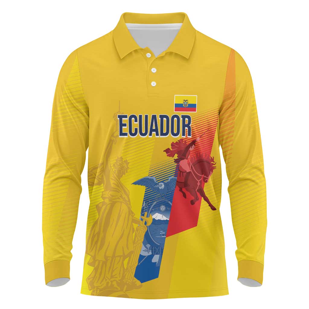 Ecuador Football Custom WC2026 Long Sleeve Polo Shirt Historical Symbols - Wonder Print Shop