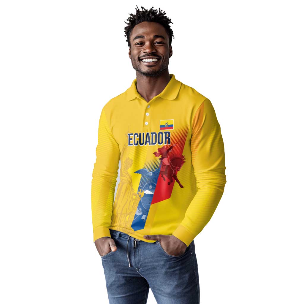 Ecuador Football Custom WC2026 Long Sleeve Polo Shirt Historical Symbols - Wonder Print Shop