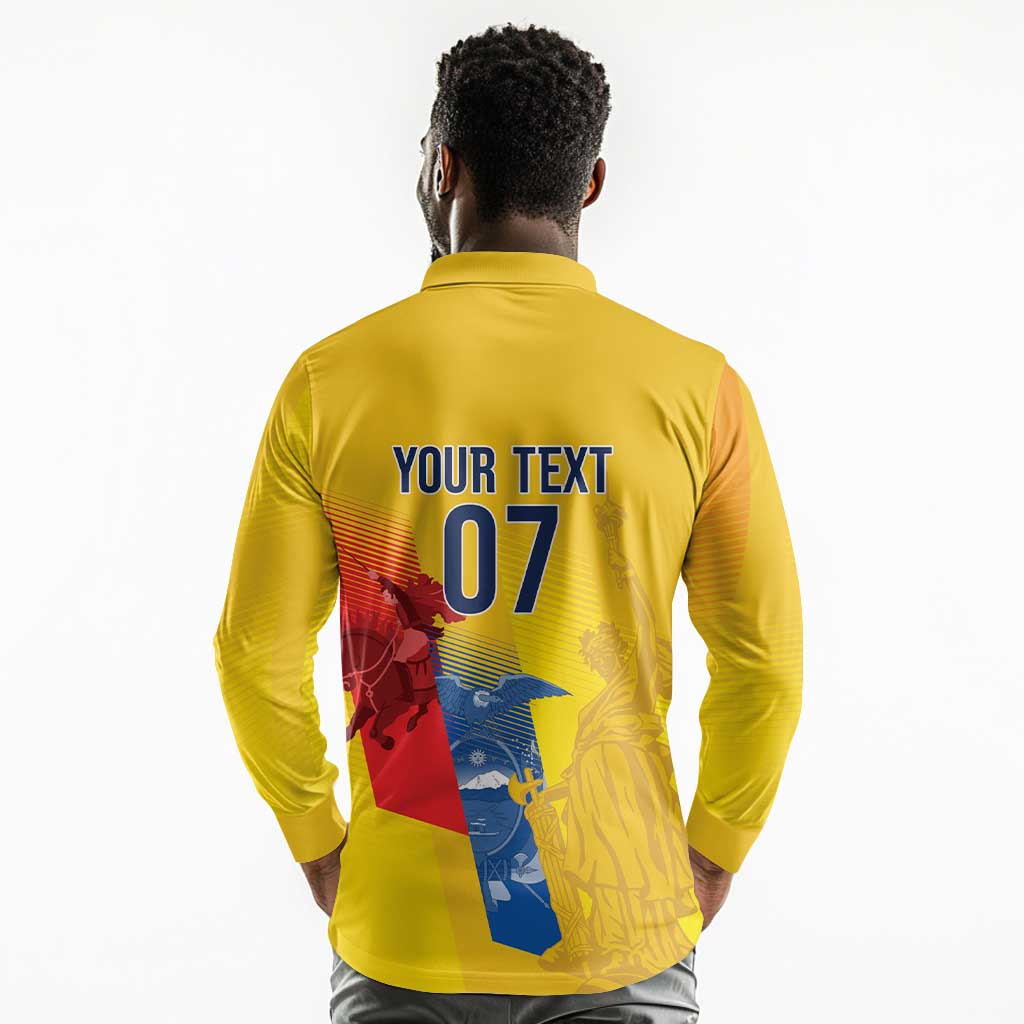 Ecuador Football Custom WC2026 Long Sleeve Polo Shirt Historical Symbols - Wonder Print Shop