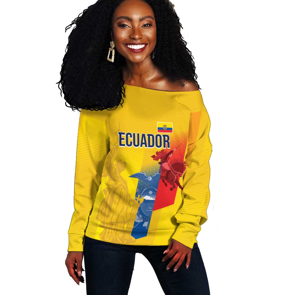 Ecuador Football Custom WC2026 Off Shoulder Sweater Historical Symbols - Wonder Print Shop
